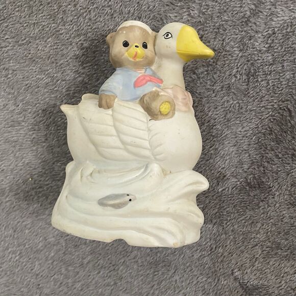 Vintage Night Light Teddy Bear Sailor Riding on Swan in Water Arimark Taiwan - Picture 4 of 10